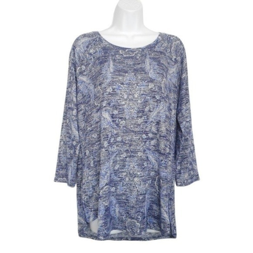 Sonoma‎ Womens Top M Blue Multi 3/4 Sleeve Round Neck Floral Knit Tunic